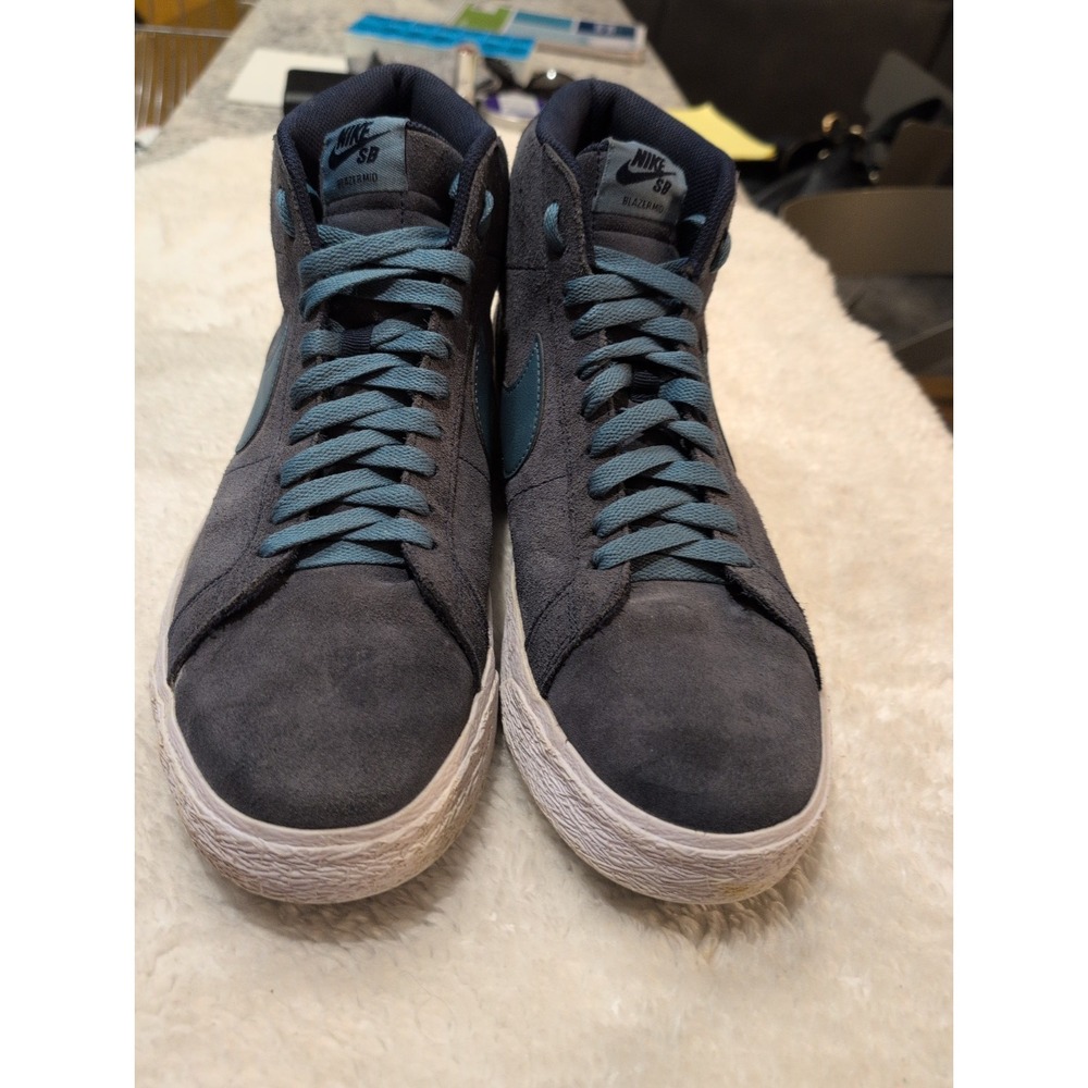 Nike SB Zoom Blazer Mid Midnight Navy Aqua Swoosh Sz 11 FD0731-400 GUC - Picture 2 of 6